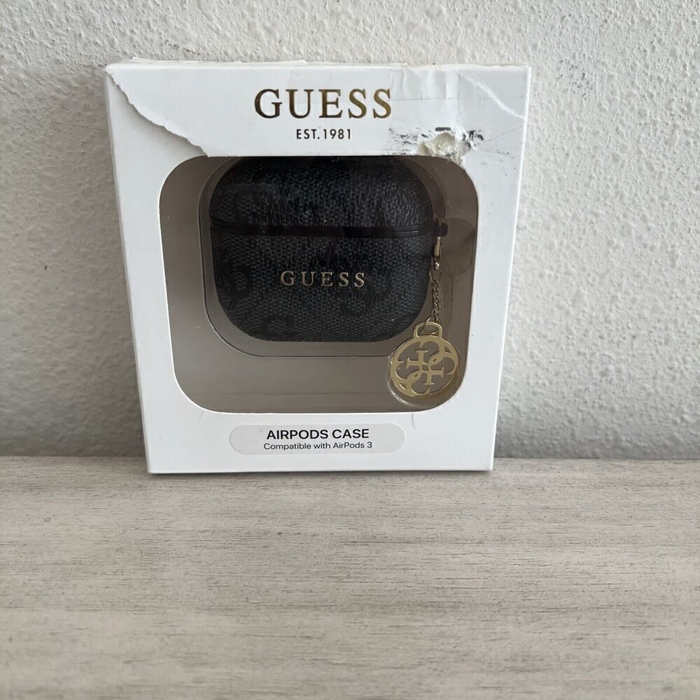 GUESS® AirPods 3 Case Cover Signature Black Gray PU Leather NIB